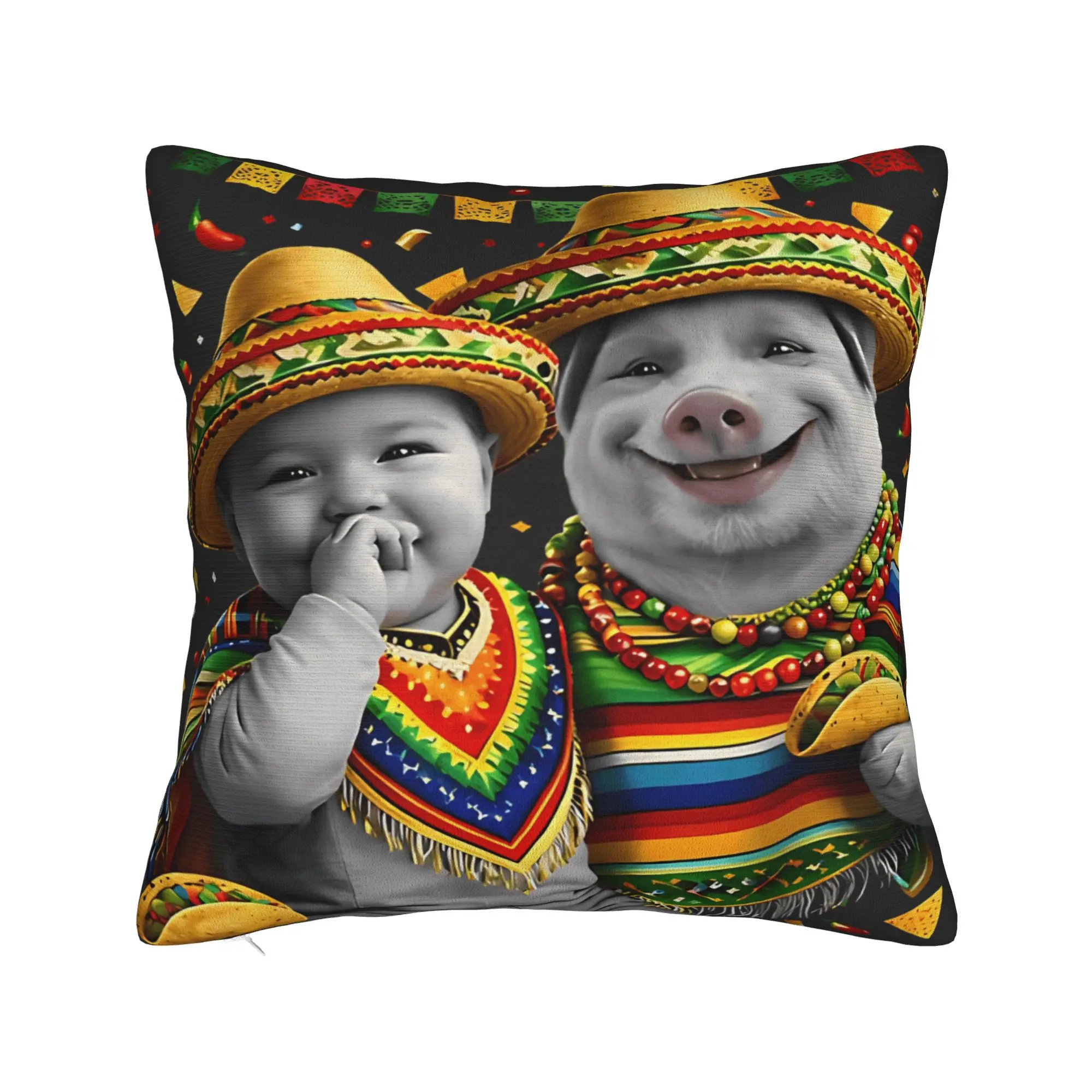 Mexican Fiesta John Pork and Ai Baby Pillow Case  Soft Pillow Cover For Living Room Sofa Fashion Pillowcases