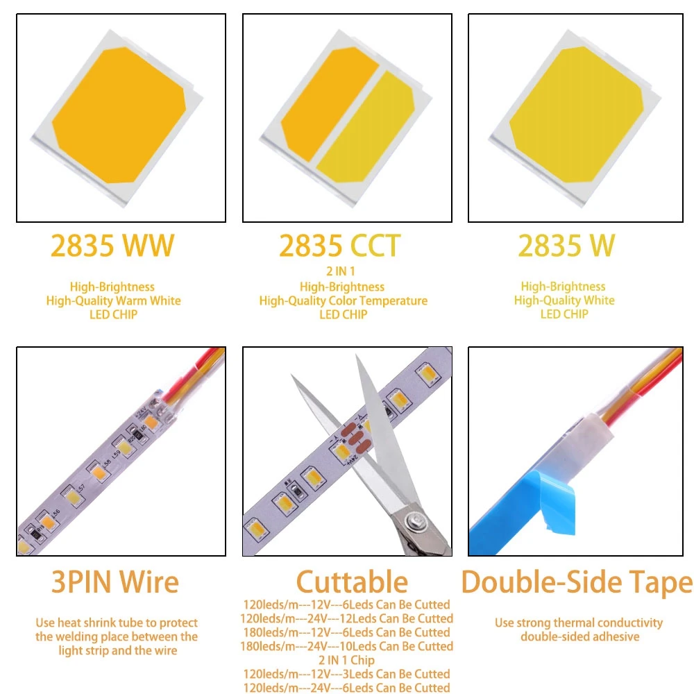 5M podwójny kolor CRI90 + SMD2835 CCT ściemniacz do taśm LED światła DC12V/24V kolor regulacja temperatury elastyczna taśma LED wstążka