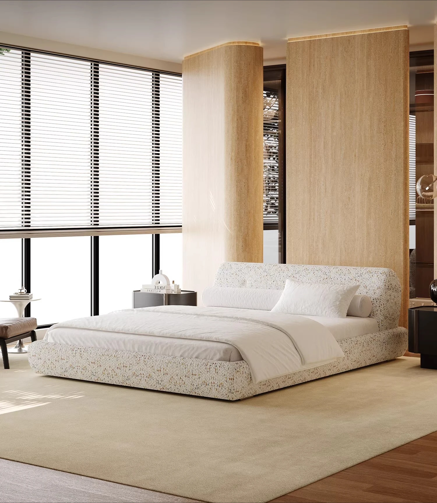 

Modern simple super moon bed white fabric master bedroom soft bag bed 1.8 meters double light luxury wedding bed