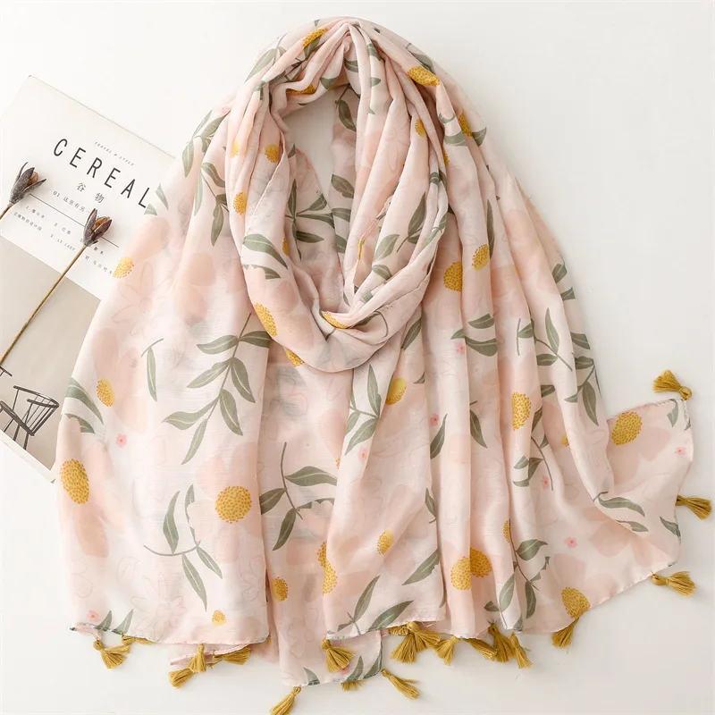 2024 New Beautiful Cotton Flower Print Tassel Scarf Shawls Floral Pattern Head Scarves Hijab Wrap Wholesale 10pcs/LOT