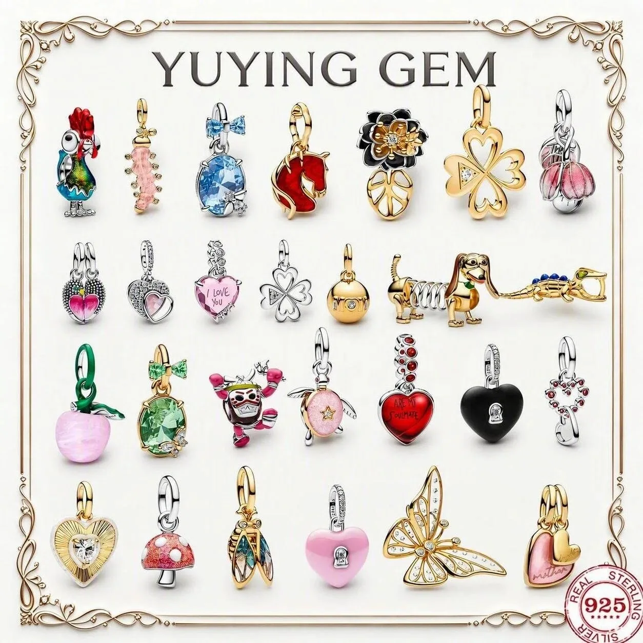 S925 silver, animal and insect design, suitable for bracelets, featuring bee and butterfly themes, women's DIY jewelry gift