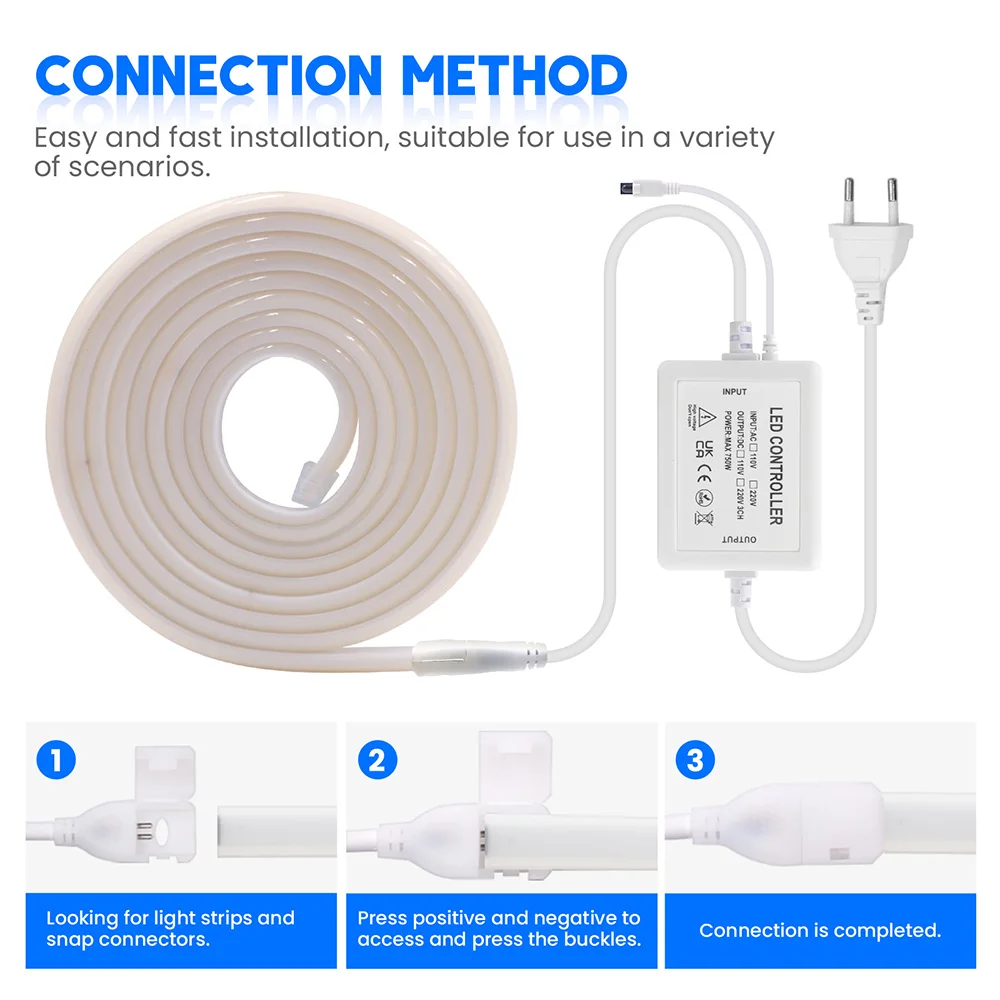 Wall Touch Wifi Bluetooth COB LED Neon Strip Light 220V Dimmable 23key Zestaw zasilania zdalnego sterowania AC 220V 288LED/m Wodoodporna lina