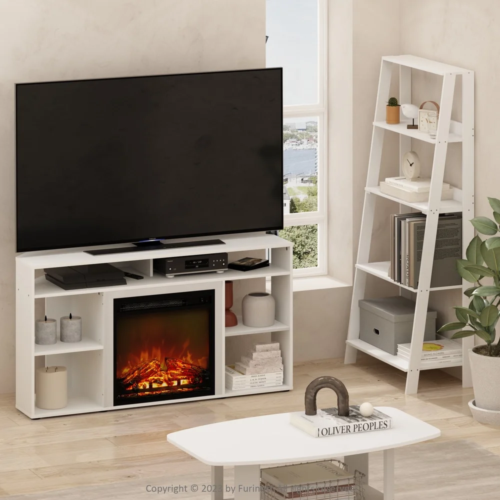Jensen Mobile TV ad angolo con caminetto elettrico TV fino a 55 pollici Scaffali regolabili Durevole legno di CARB Design moderno