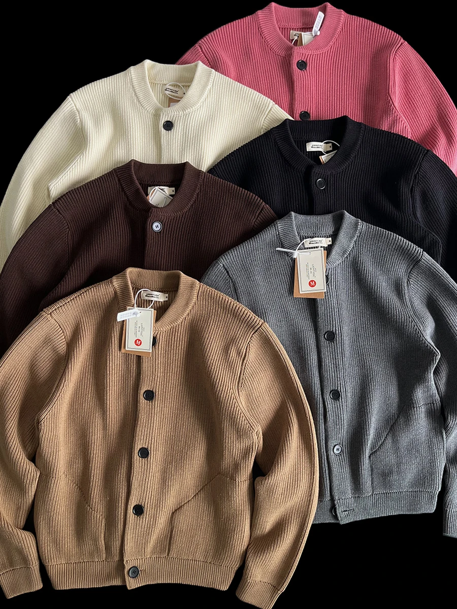 

Thi Knitted Cotton Sweater American Trendy Brand Retro Pure Cotton round Ne Buttoned Knit Open Cardigan Autumn Winter War...