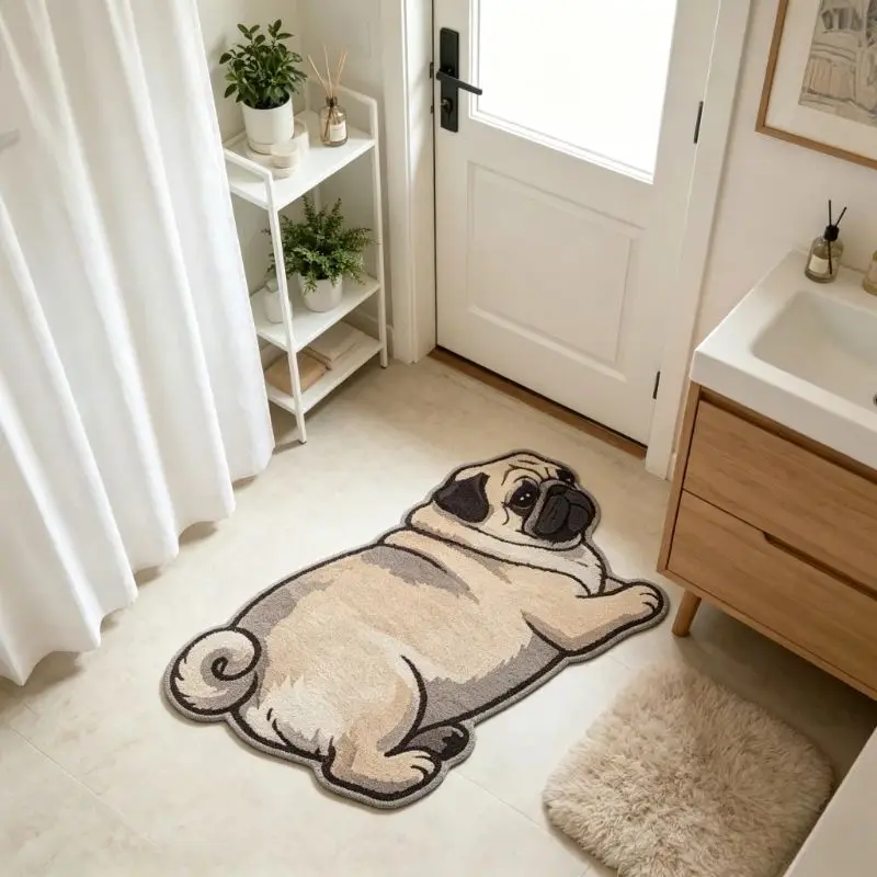 VIKAMA Lying Rottweiler Dog Irregular Rug Realistic Non-slip Washable Mat Bedroom Pet Decor