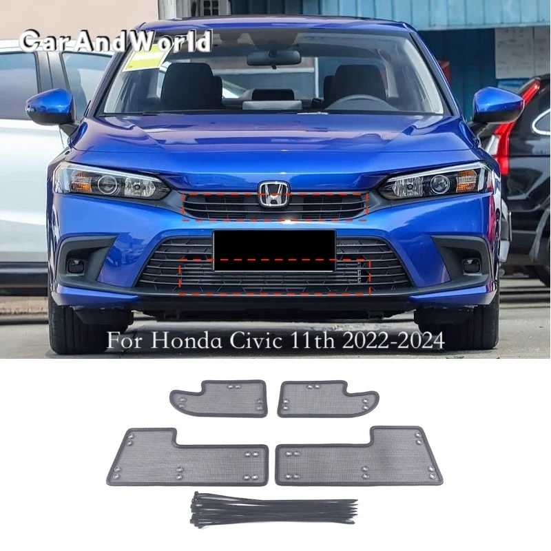 

Stainless Steel Car Insect Screening Mesh Front Grille Insert Net Styling Accessories For Honda Civic 10th 11th 2016-2024