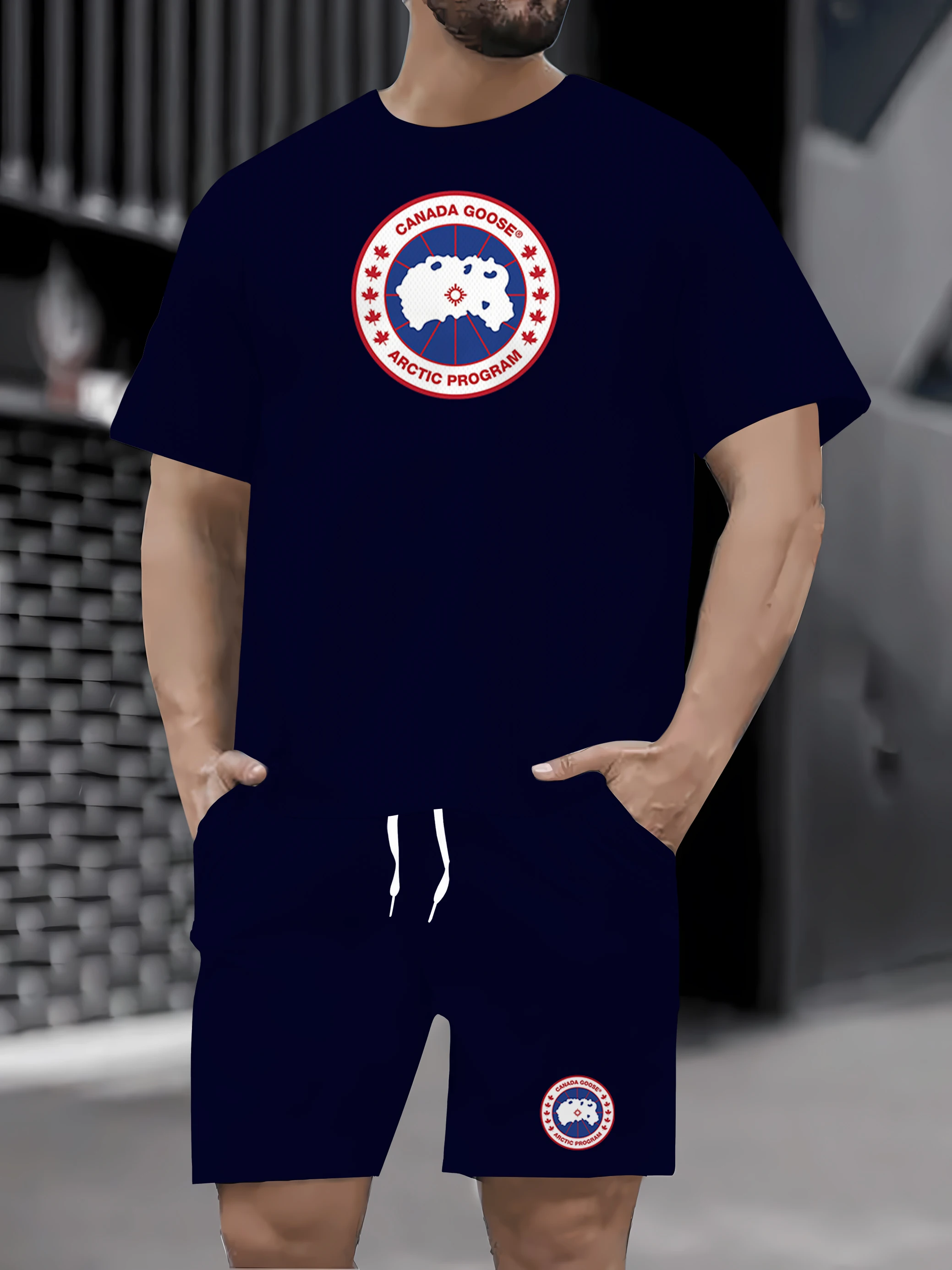 

2025 Summer Men's Panda Cute Printed Set Trendy Comfortable Leisure Fashion Shopping Short sleeved T-shirt+Shorts Set Adult Spor