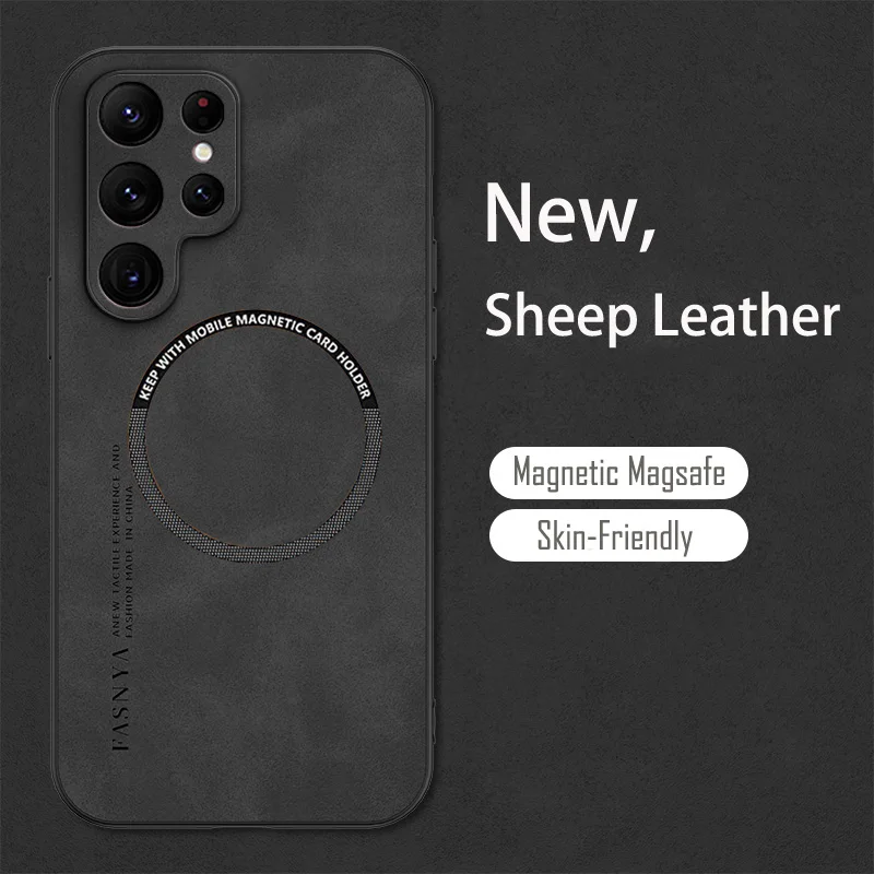 Etui na telefon Magsafe Samsung Galaxy S25 S24 S23 FE Plus Note 20 Ultra Sheepskin Vintage Magnetic Leather Soft Phone Cover