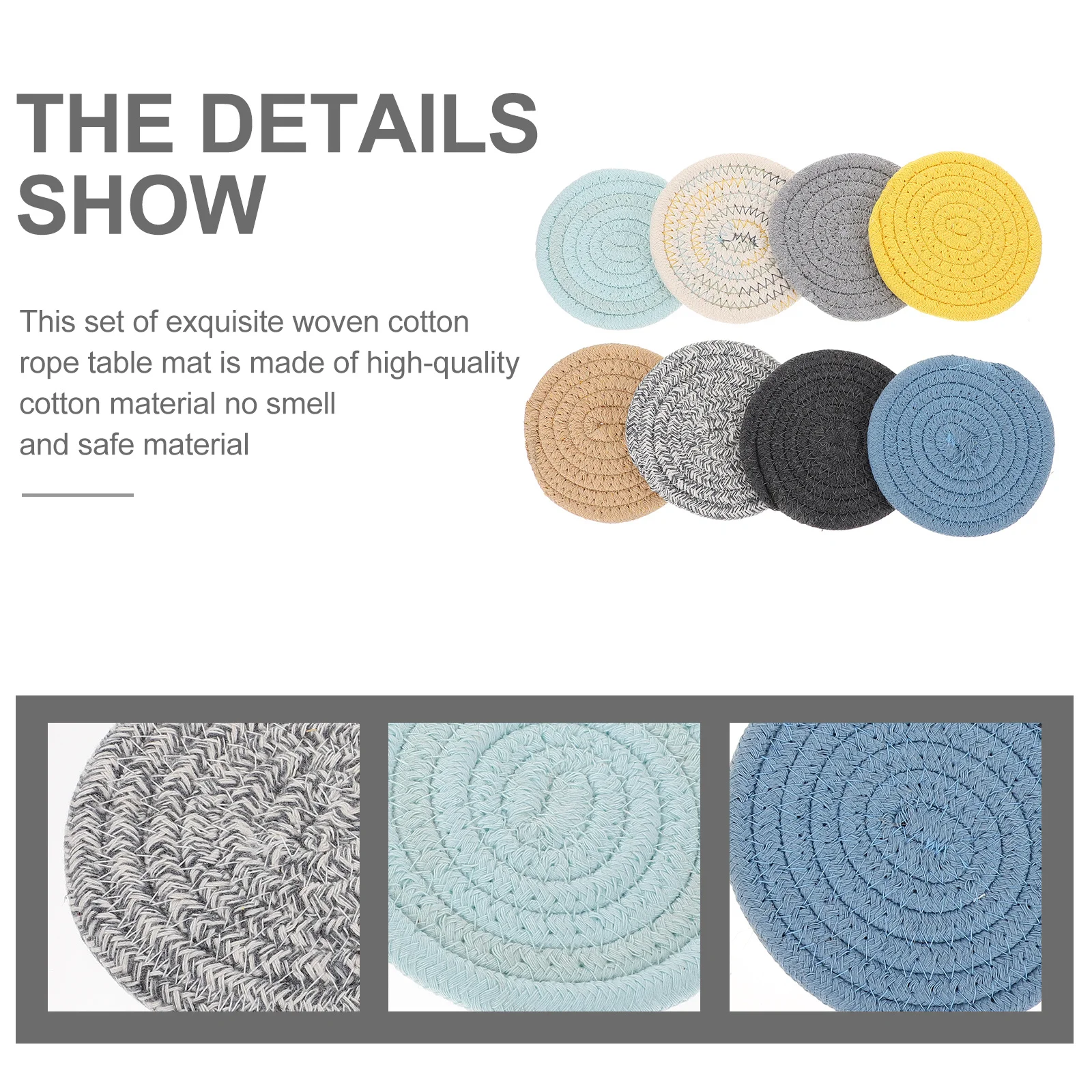 

8Pcs Braided Cotton Rope Coasters Absorbent Drink Pads for Table Protection Holiday Party Decor Woven Cup Mats Indoor Outdoor