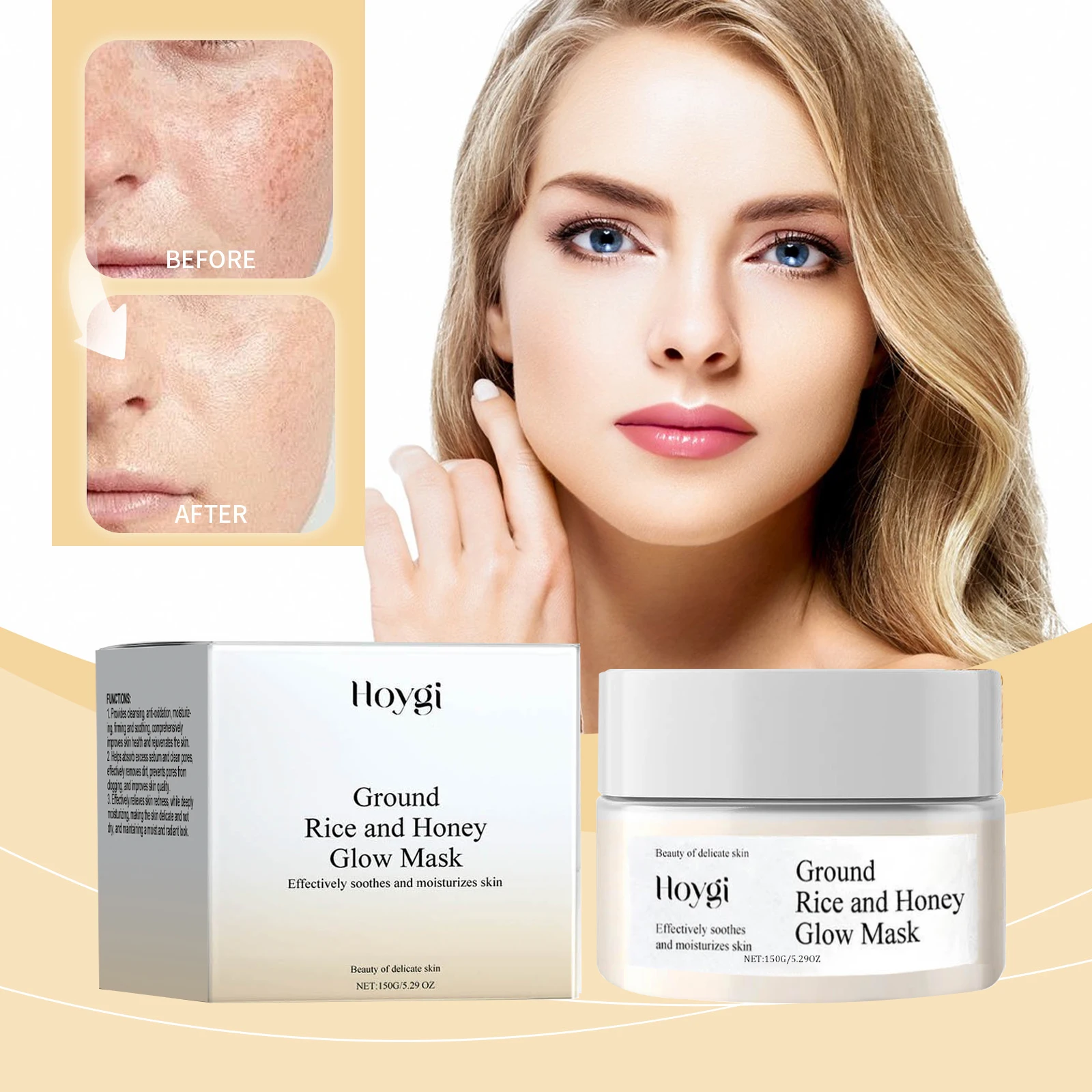 

Hoygi Honey & Rice Water Mud Mask Hydrating & Nourishing Gentle Cleansing Facial Mask Soft Smooth Skin firming Non-Drying