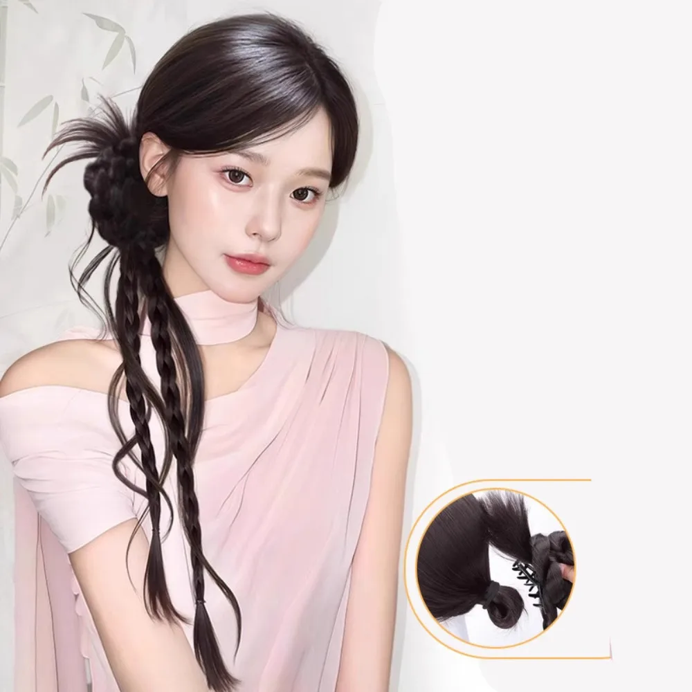 50 سنتيمتر كسول الطبيعية ريشة الدجاج الاصطناعية رئيس شعر مستعار كليب فتاة حلوة الملتوية الضفائر شعر مستعار ذيل حصان #3