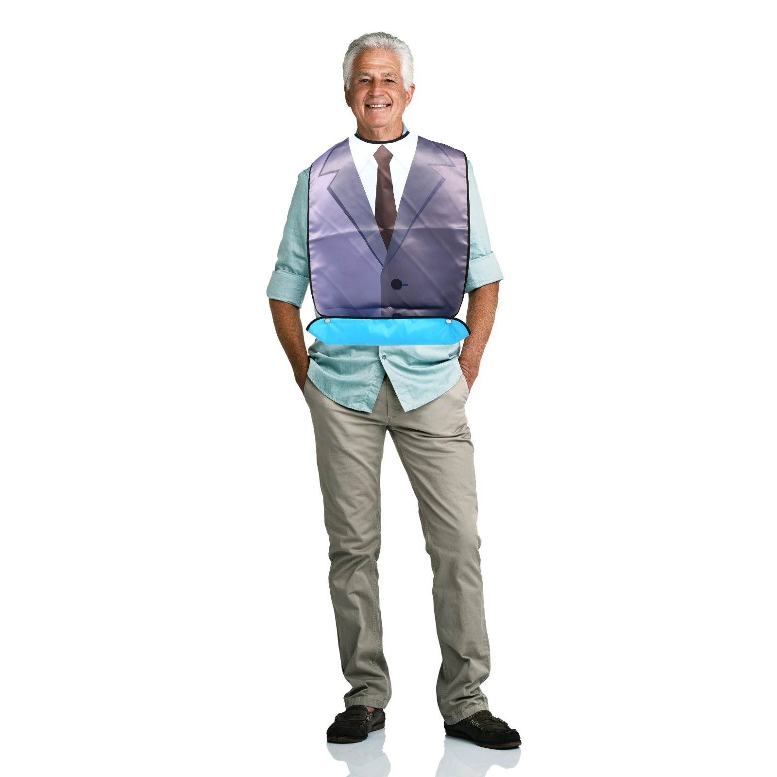 

Eating Bib for Senior Men Unisex Adults Clothing Protector Long Suit Pattern Easy to Clean Durable Snap Buckles Reusable