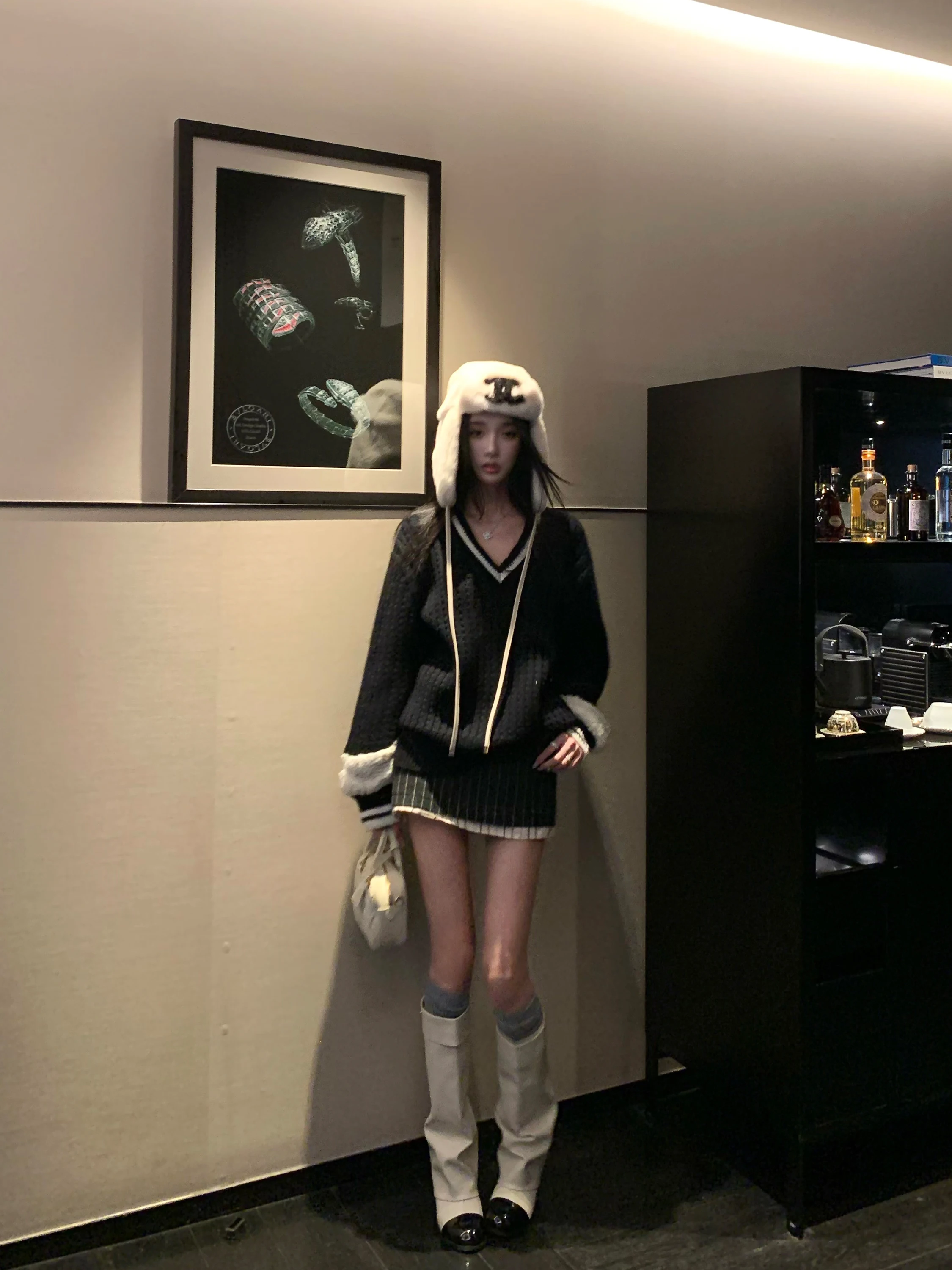 

Barb Chill Deep ey Woolen Plaid High Waist A-Line Skirt Women's Winter Faion Slimming f Skirt Sli Date Wear