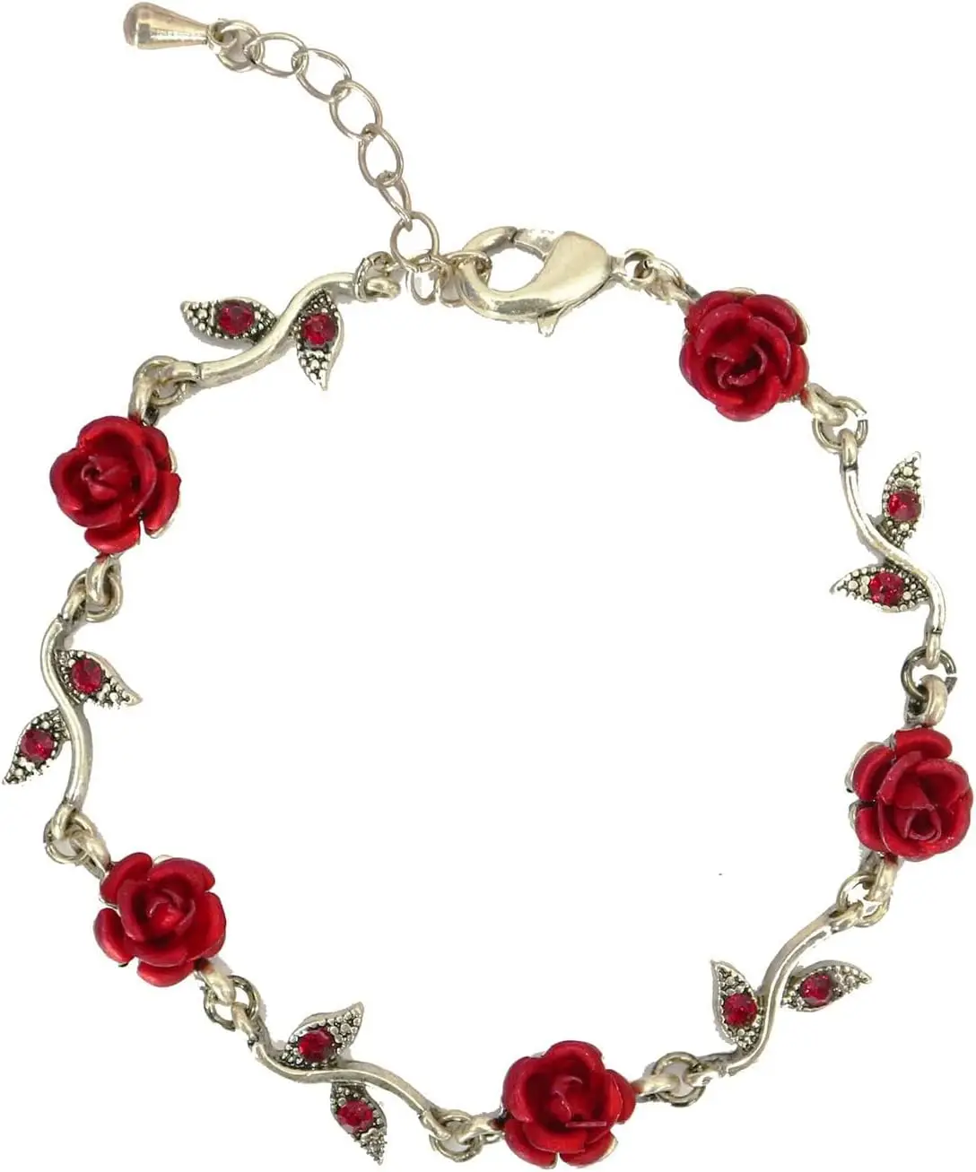 Rose Bracelets,Flower Bracelet for Women,Adjustable Red Rose Flower Link Charm Bracelet,Vintage Jewelry for Party Birthday Wedding Mother's Day Christmas Gifts