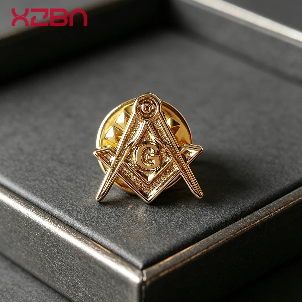 Masonic Lapel Pins Freemason Badge Mason Freemason Compass and Square Hollow out Metal Gold Plating Brooch Exquisite