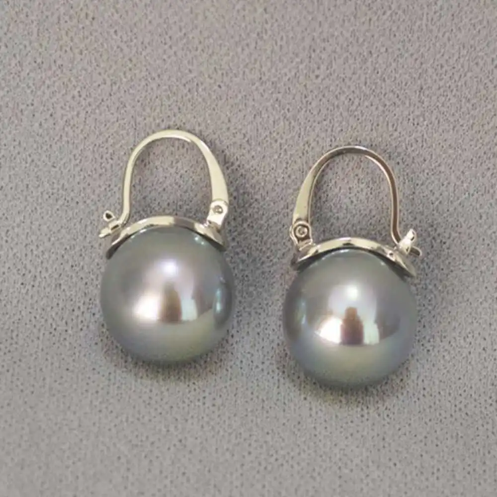 Highlights 14MM Gray Shell Pearl Earrings 18K Accessories Jewelry Aquaculture VALENTINE'S DAY  Fashion Party New Year