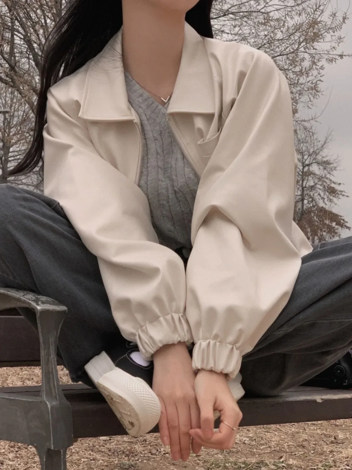 Cappotto corto in pelle retrò di Hong Kong Donna Primavera e autunno Design ampio Alto senso Casual Top tutto abbinato ZT294