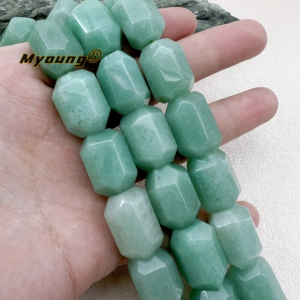 Large Faceted Natural Green Jades Aventurine Cutting Nugget Beads For DIY Jewelry Making MY240136