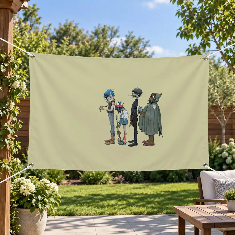 Virtual Band Gorillaz Flags Aesthetic Wall Tapestry Printed Wall Hanging Living Room Party Outdoor Decor