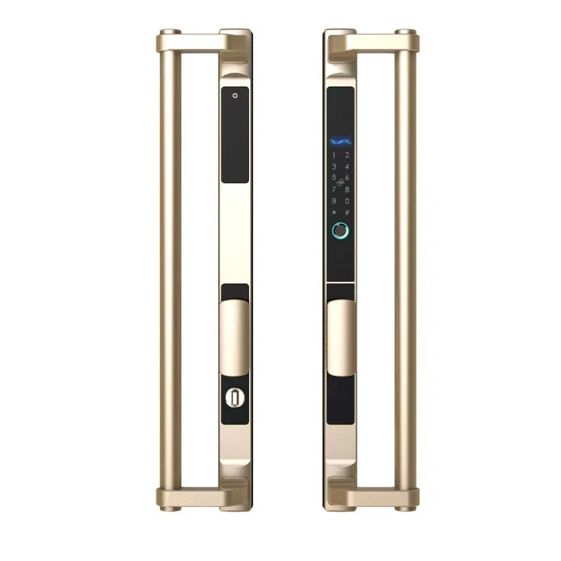 [2026]WiFi Connected Waterproof Glass Aluminum Alloy Door Large Handle Smart Fingerprint Code Keyless Entry Broken Bridge Stainl