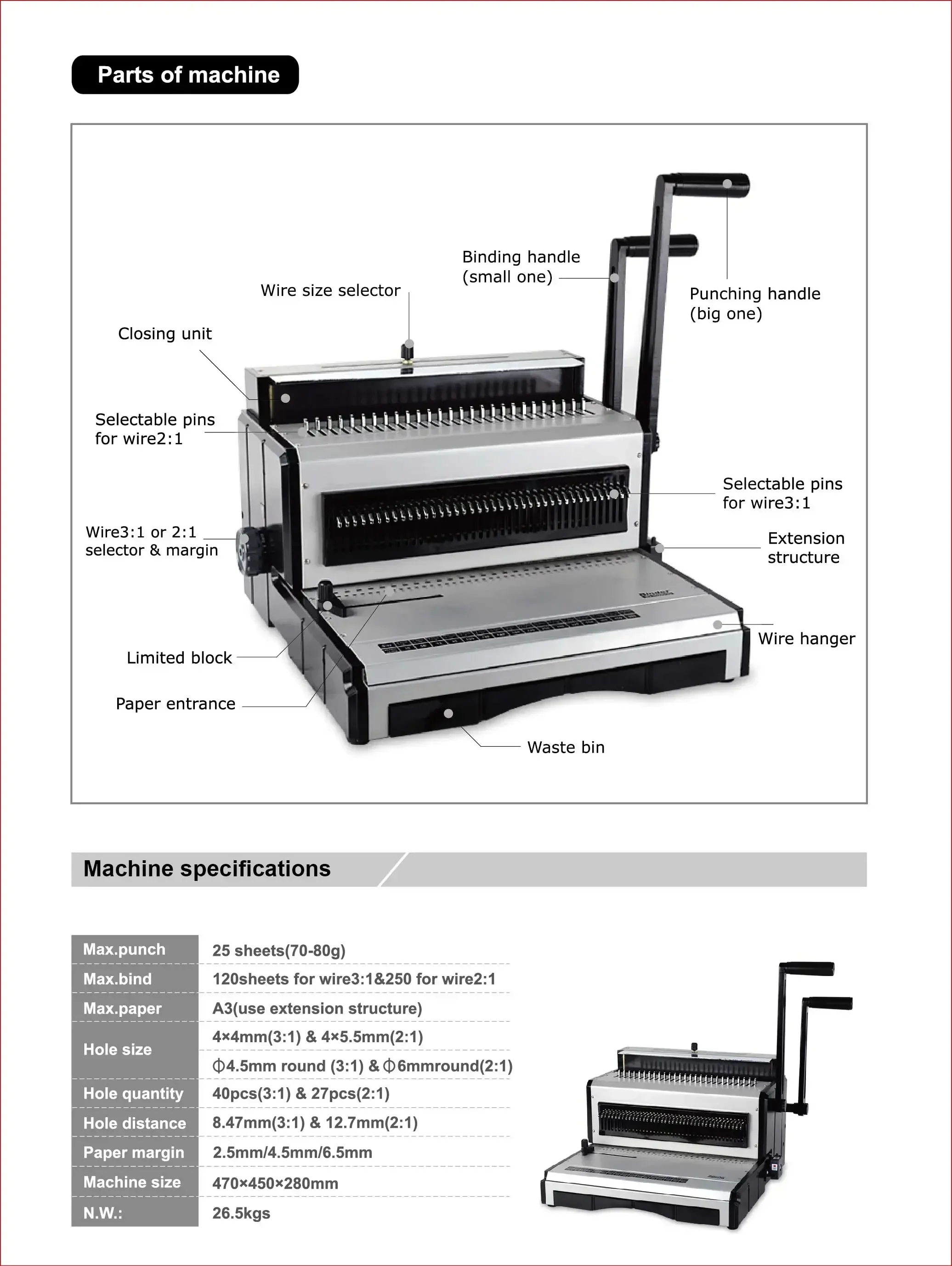 CYTT2930 Wire 3 1 and wire2 1 2-in-1 punching and binding machine Multi-functional binding machine for 25 sheets 70g paper