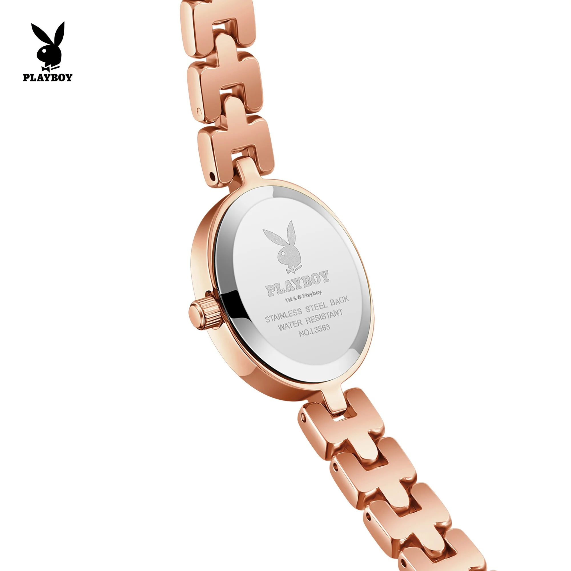 PLAYBOY 3563 Brand Fashion Watch Small Oval Dial Stainless Steel Strap HD Luminous Function 30m Waterproof Elegance Watch Women