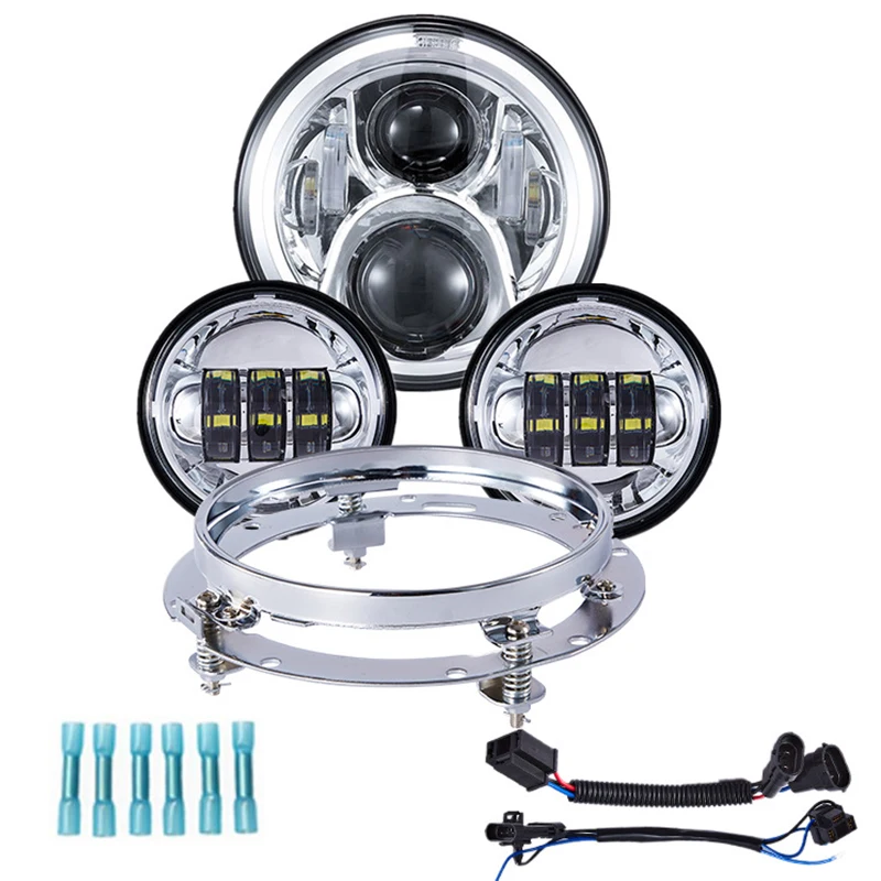 Motorcycle 7 inch LED Headlight For Harley Davidson Motorcycle Road King 7-inch Headlight 4.5 inch Fog Lamp 7-inch Bracket Set