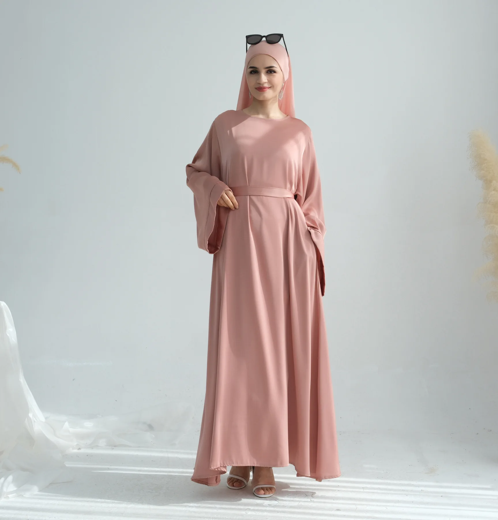 Muslim Women Hijab Dress Satin Abaya Scarf Robe Ramadan Modest Prayer Islamic Clothing Robe Eid Jalabiya Kaftan Caftan Marocain