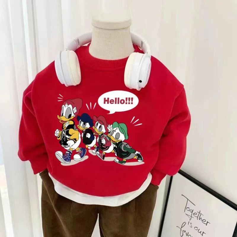

Kids Donald Duck Fleece Hoodie, Cartoon Long Sleeve Top for Boys & Girls Winter Holiday Fashion Wear