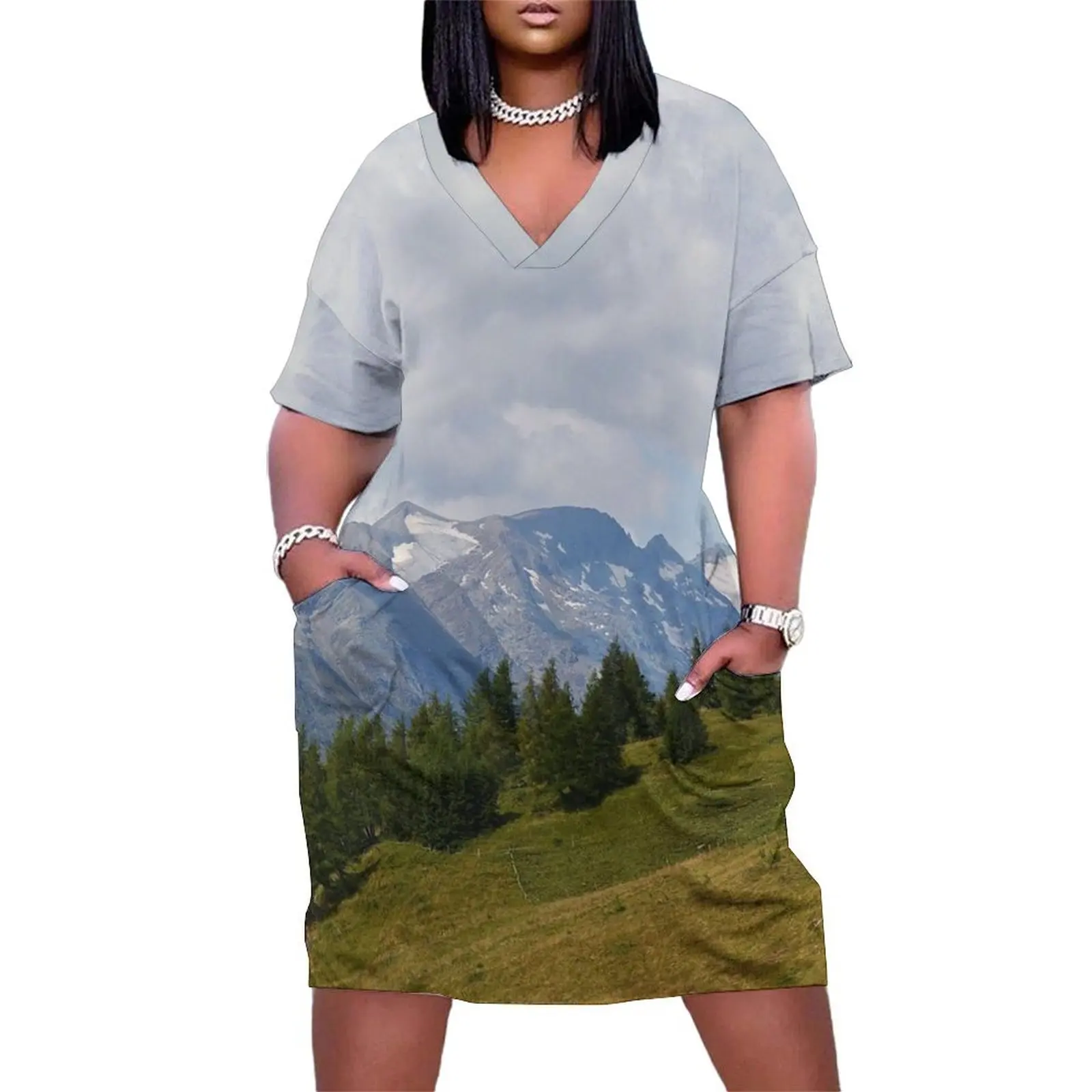 Mountains Austria Loose Pocket Dress purple dress elegant dress summer dresses for women 2025