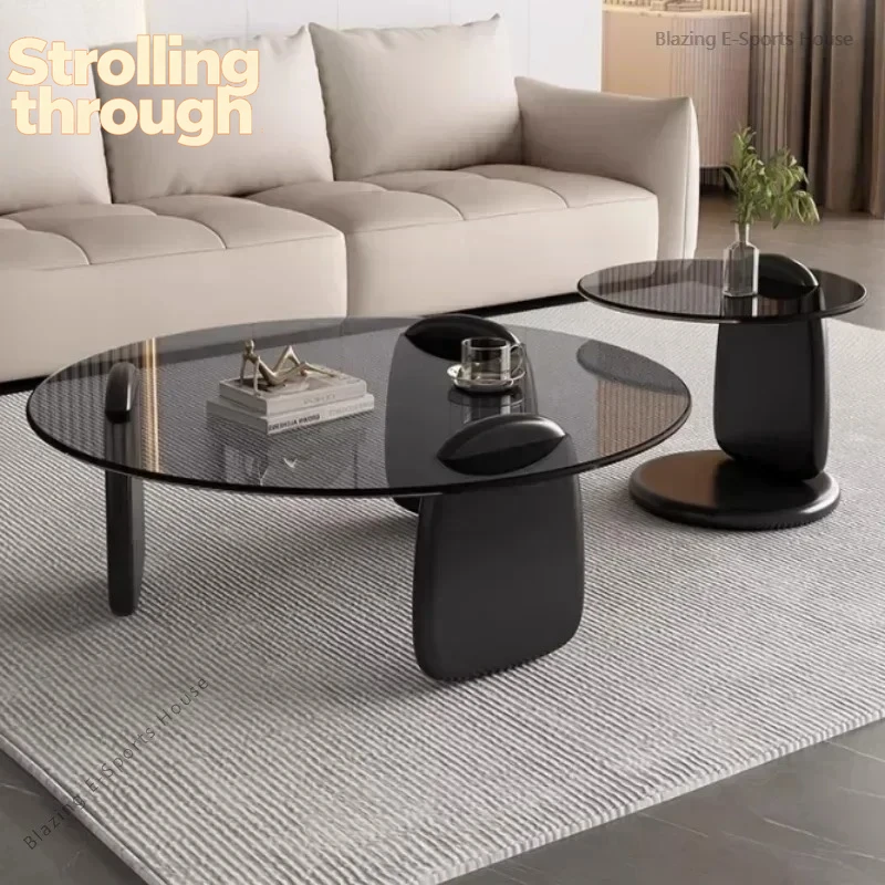 

Black Glass Round Table Set - Modern Multi - Size Coffee & Side Tables for Living Room, Dining, Office & Cafe - Easy Clean