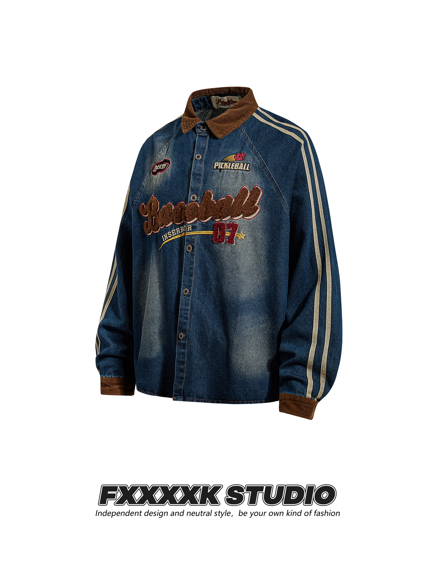 

Джинсовая рубашка FXK Original в стиле ретро, с вышивкой, свободного кроя, из хлопка