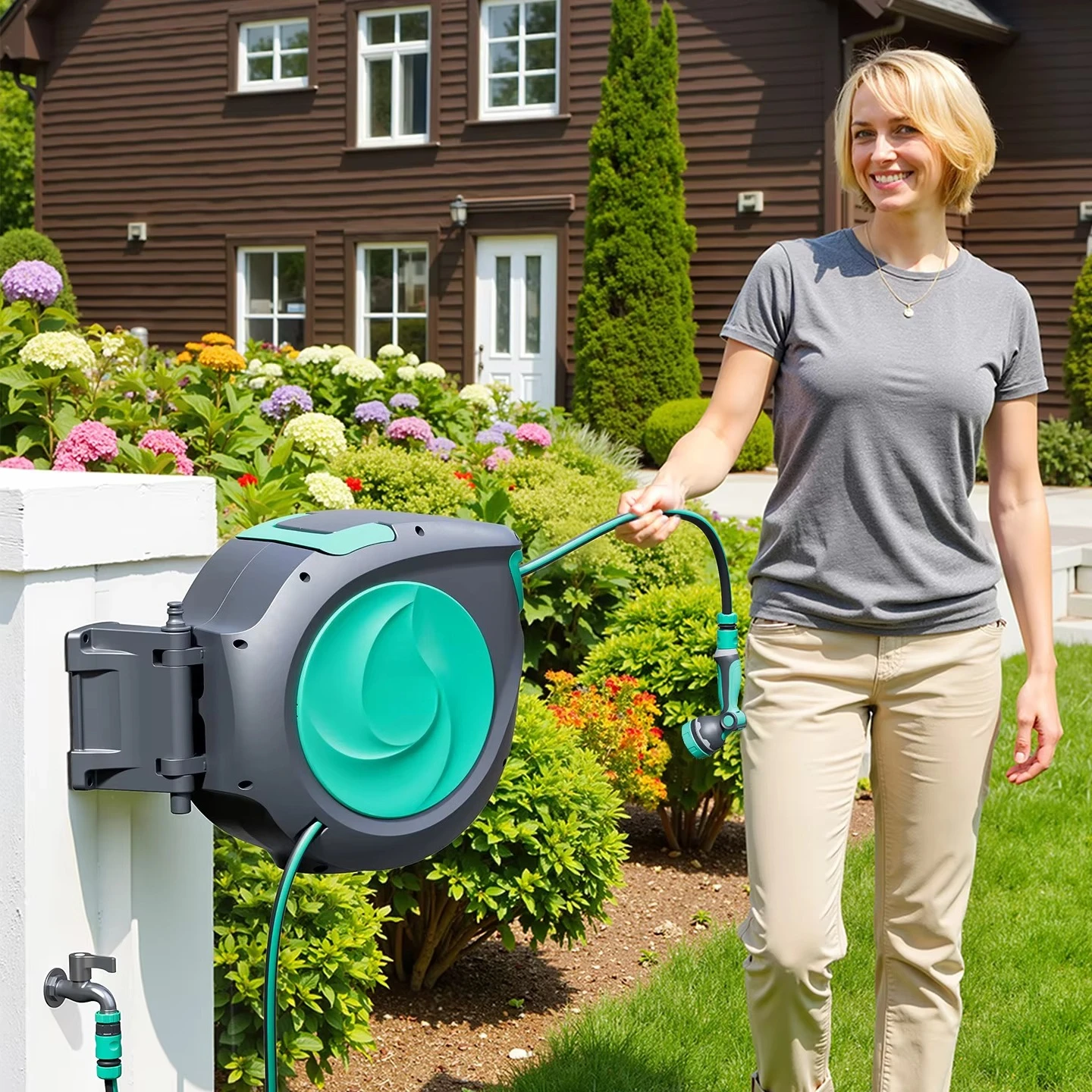 

Any Length & Safe Speed Auto-retraction Automatic Retractable Garden Hose Reel Support Customization Without Kinkand Tangles