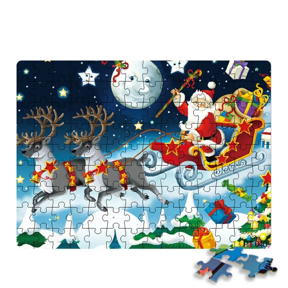 Puzzle de noël intellectuel et bénéfique, 126 pièces, éducatif précoce, Montessori, jouets en papier pour bébé