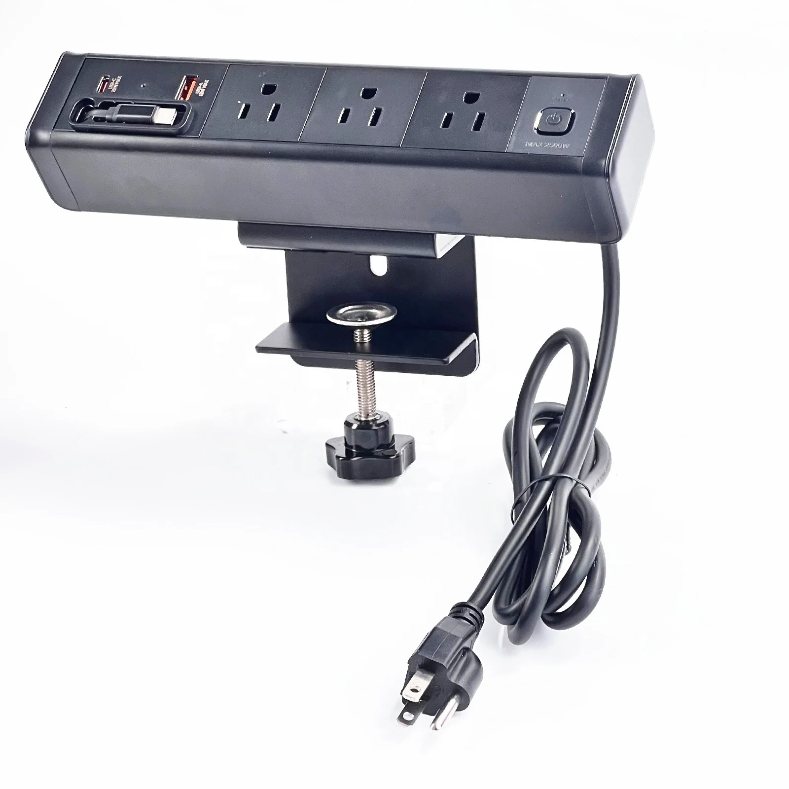 

New US Power Outlet PD20W USBA+USB-C Clamp Mounted Desk Power Strip Socket Outlet with Retractable Cable for Office Home