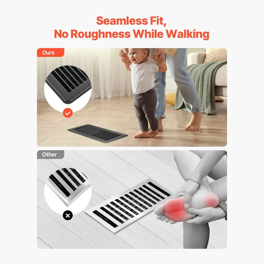 

4 x 10 Inch Floor Registers 12-Pack Vent Grilles HAVC Heavy-Duty Walkable Iron Floor Vents Easily Adjustable Rust-Proof Air Ven