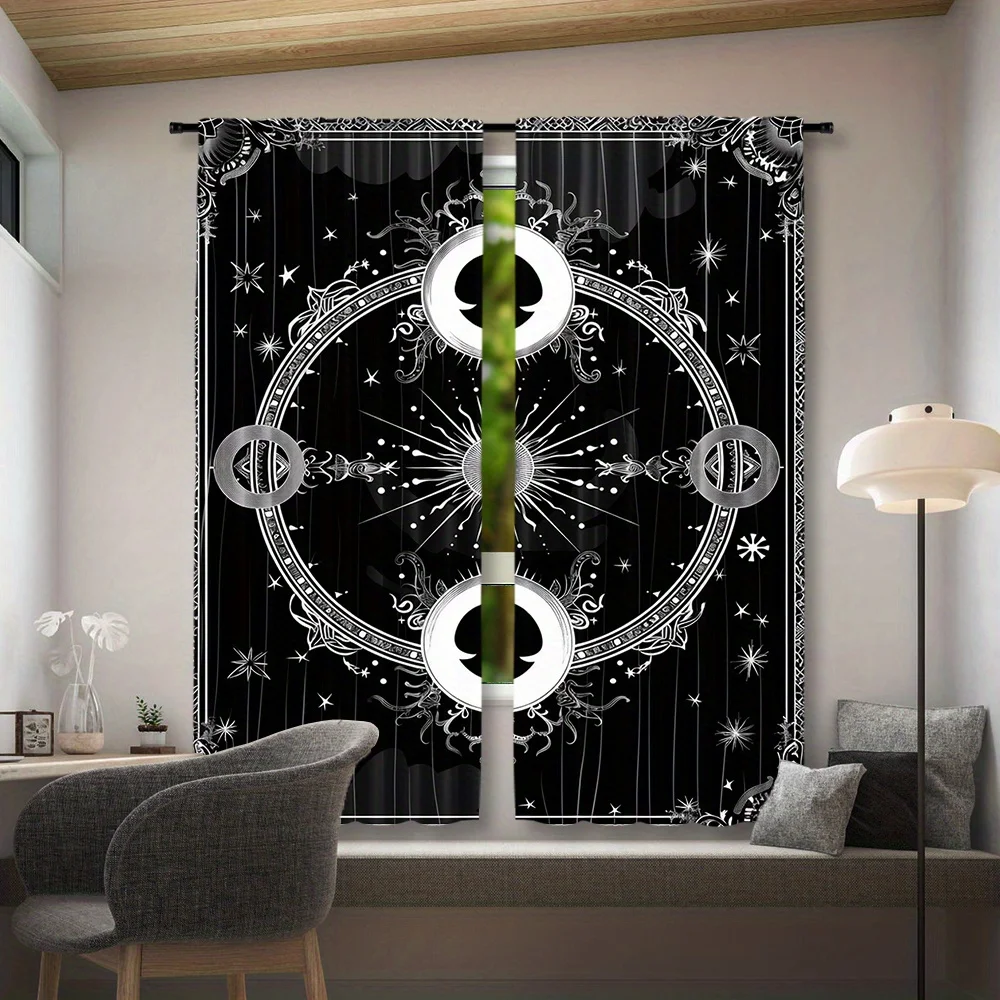 Gothic Tarot Celestial Curtain 2 Panels Symmetric Sun Moon Star Ornament Inn Room Curtain Dark Aesthetic Teen Bedroom Home Decor