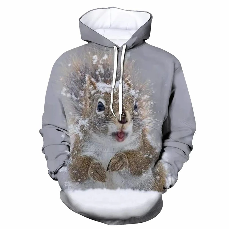 Cute Squirrel Graphic Hoodies For Men Fashion Autumn Funny Animals 3D Printed Long Sleeve Pullovers Casual Loose Kids Hoodie