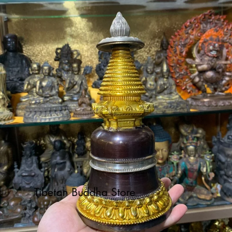 Pure Copper Karma Tower Tibetan Buddhism Supplies Boutique 7-Inch Pagoda Stupa 22cm High Gilding Tower Real Shot Picture