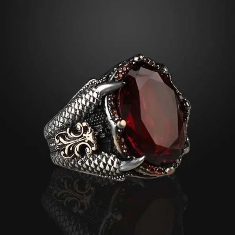 New Trendy Beautiful Natural Ruby Men's Ring Retro Domineering Dragon Claw Luxury Party Anniversary Street Accessories Wholesale