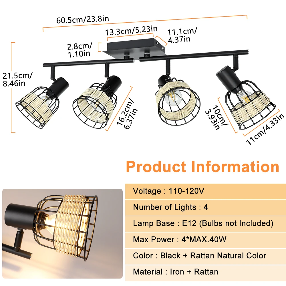 Imagem -06 - Luminária de Teto de Vime Moderna com Holofotes Led Depuley de Luzes Lâmpada de Trilho de Bambu para Hall de Entrada Sala de Jantar Varanda e Cozinha