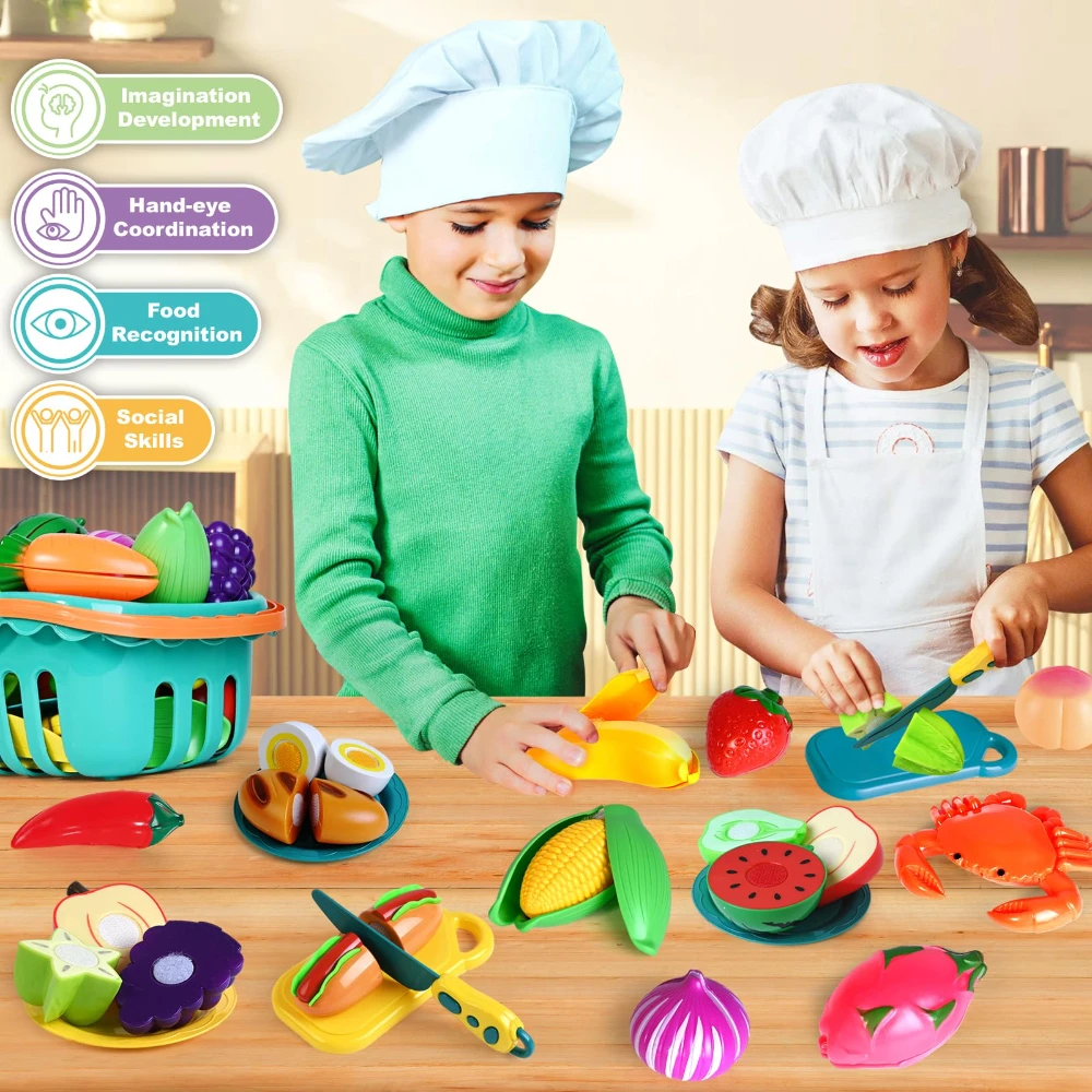 Wizkidz Spelen Voedsel Set Voor Kinderen Keuken Doen Alsof Voedsel Speelgoed Snijden Nep Voedsel Fruit Groente Accessoires Jongens Meisjes Cadeau Voor Leeftijd 3 +