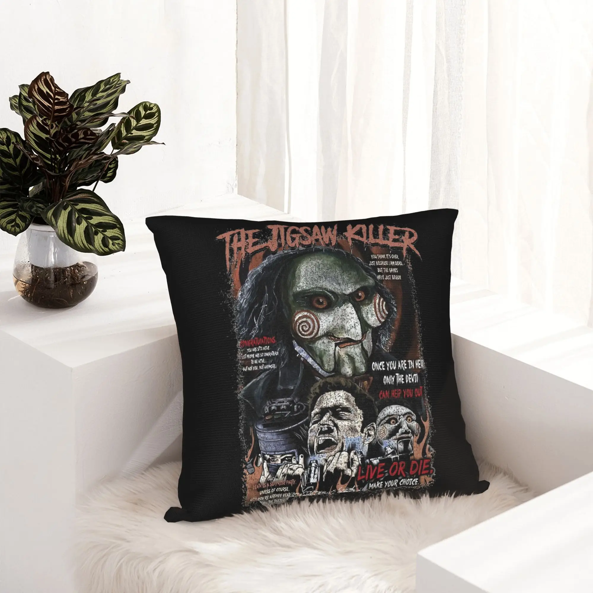Saw Jigsaw Horror Movie Pillowcase Soft Polyester Cushion Cover Decorations  Pillow Case Cover Home Zippered 45X45cm