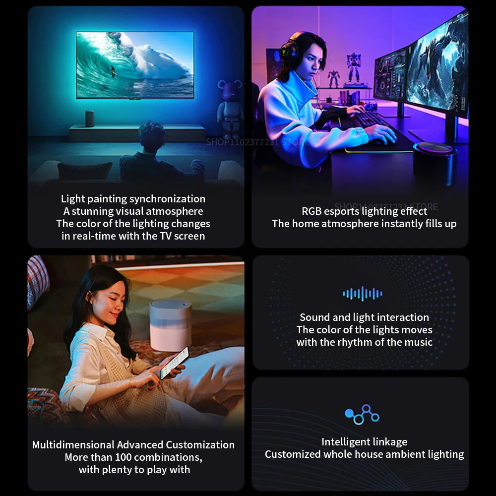 Xiaomi Mijia Smart LED Ambient Light Strip Bluetooth&Wifi Intelligent Linkage Full Score Atmosphere RGB Gaming Light Effect 2M