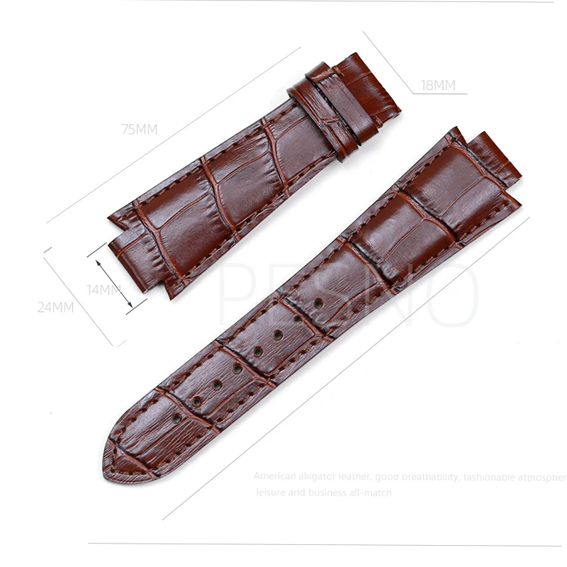 24x14mm Convex End Cowhide Leather Watchband for 1853 Tissot T60 Strap L875 / 975K Belt Watch Strap Butterfly Buckle Bracelet