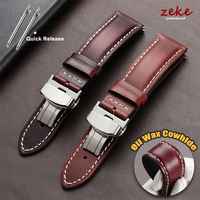 Vintage Oil Wax Leather Watch Strap 18mm 20mm 22mm Universal Head Layer Cowhide Watchband Accessories Butterfly Buckle Bracelet