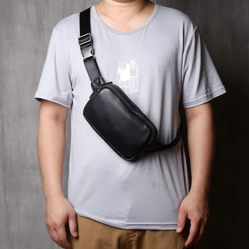 NZPJ Herren-Brusttasche aus echtem Leder, Umhängetasche aus natürlichem Rindsleder, lässige Umhängetasche, sportliche multifunktionale Handy-Hüfttasche – Detail 3