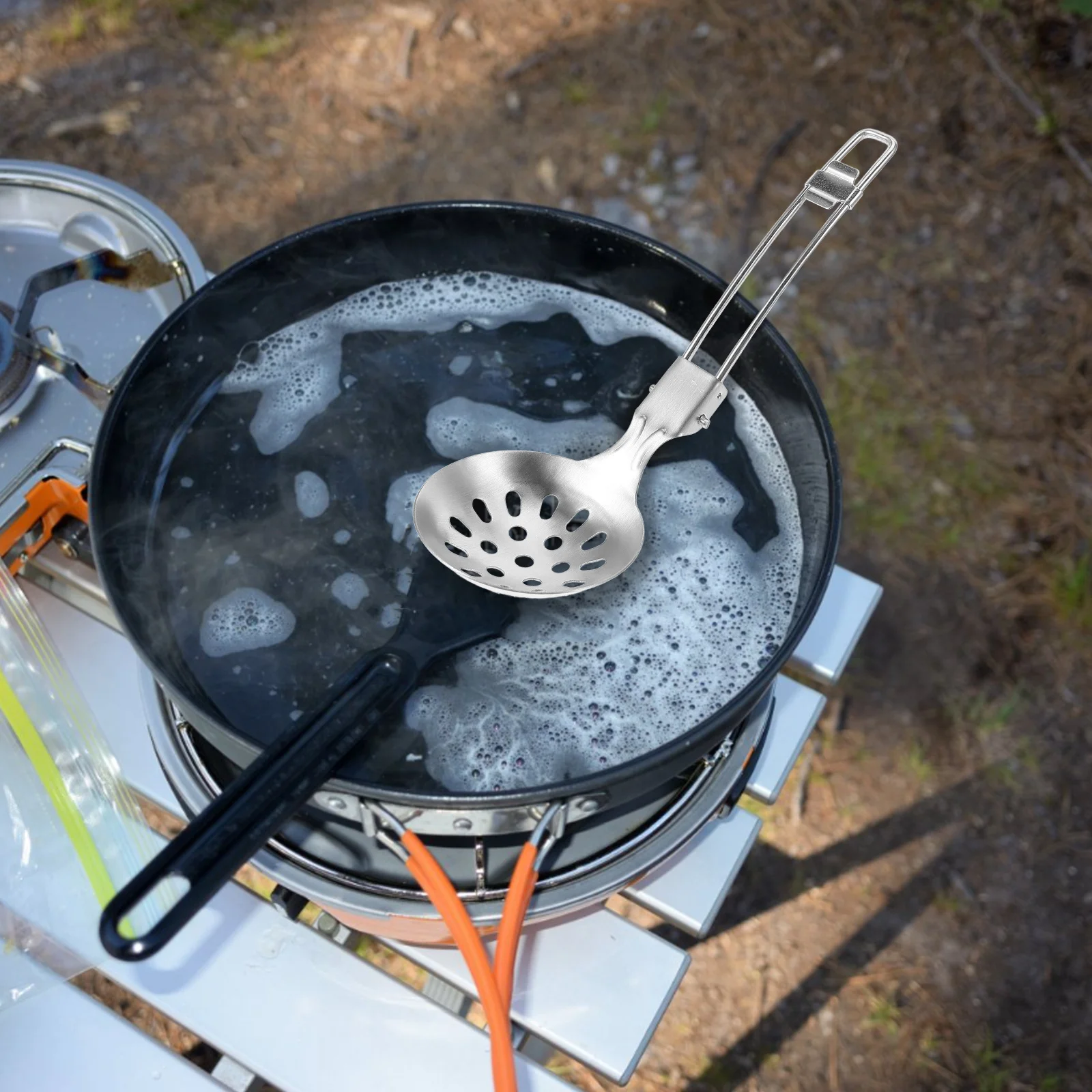 

Foldable Skimmer Spoon Stainless Steel Camping Utensil For Outdoor Cooking Hiking Travel Lightweight Soup Ladle Multi-Functional