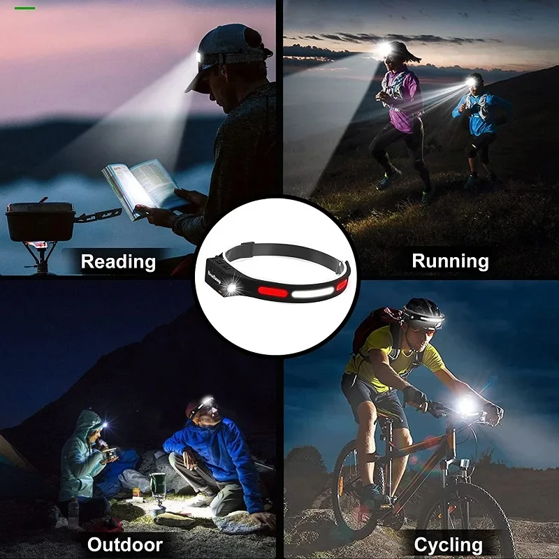 COB Sensor Headlight Led Headlamp Built-in Battery Rechargeable Head light Strip Waterproof Lamp Lighting for Camping Running