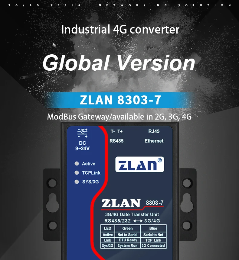 RS485/232 to 2G/3G/4G Modbus gateway multi-host 4G converter ZLAN8303-7